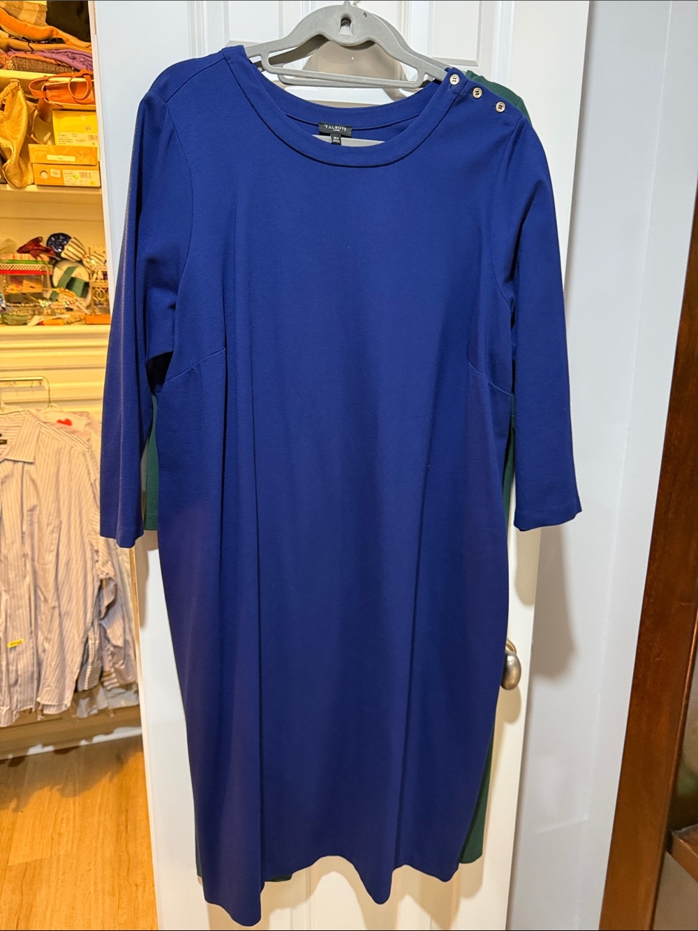 Talbots Cobalt Blue Midi Shift Dress with Shoulder Buttons